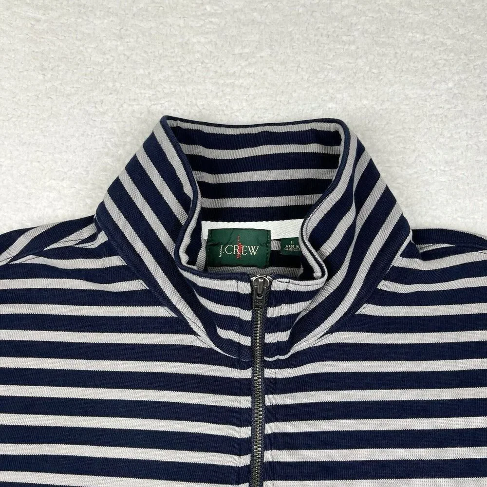 Vintage J Crew‎ Sweater Mens Large Blue Striped 1/4 Zip 80s Heavy Knit Pullover